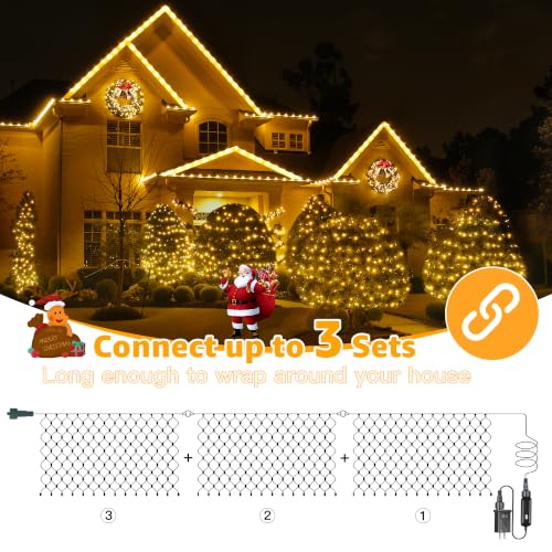Ollny Net Lights 210LED 10x7ft, Green Wire Christmas Outdoor Mesh Light