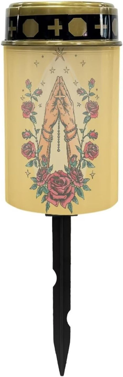 Prayer Pattern Solar Garden Light Outdoor Solar Lights Christian Book Light for Prayer Cemetery Solar Lights for Grave Cemetery Decor Candle Lamp