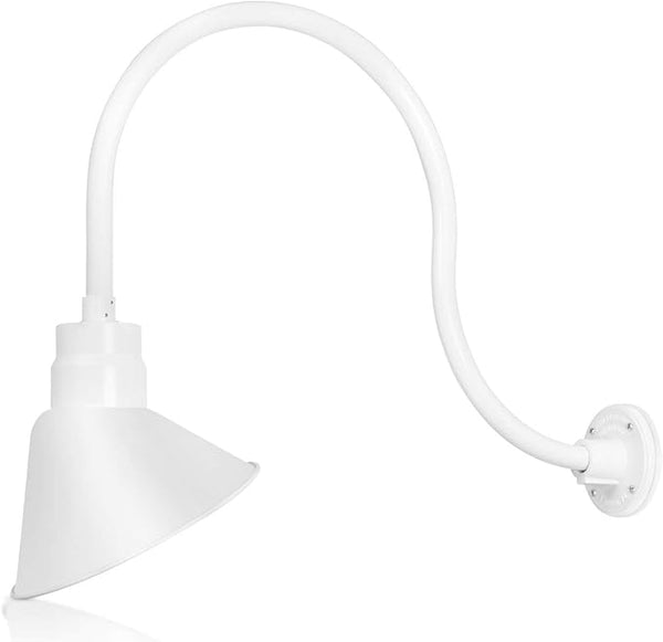 10in. White Outdoor Angle Shade Gooseneck Sign Light Fixture With 24in. Long Extension Arm - Wall Sconce Farmhouse | Lumora