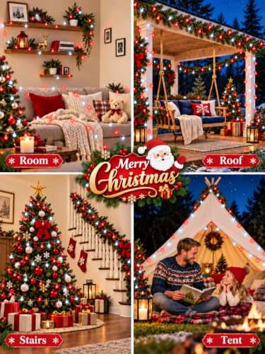 Connectable 100LED 43FT Red and White Christmas String Lights Indoor