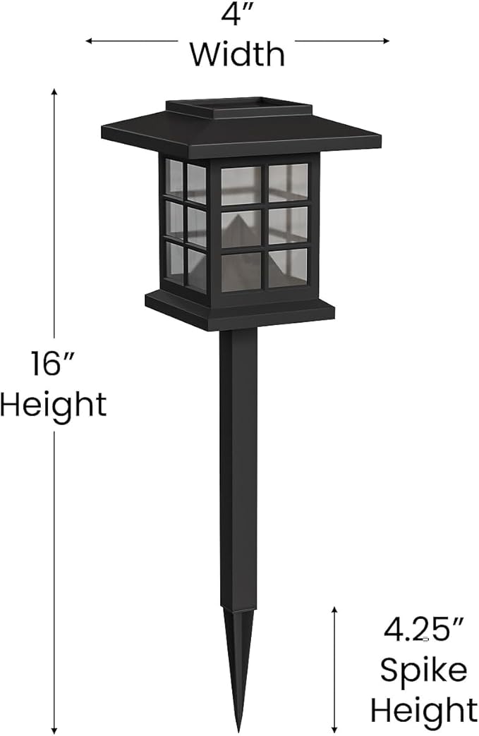 Flash Furniture Halsey Lantern Style LED Solar Lights - All-Weather Black Outdoor Solar Powered Lights - Landscape Lighting for Pathway, Garden, & Yard, 4x4x16, 8 Pack