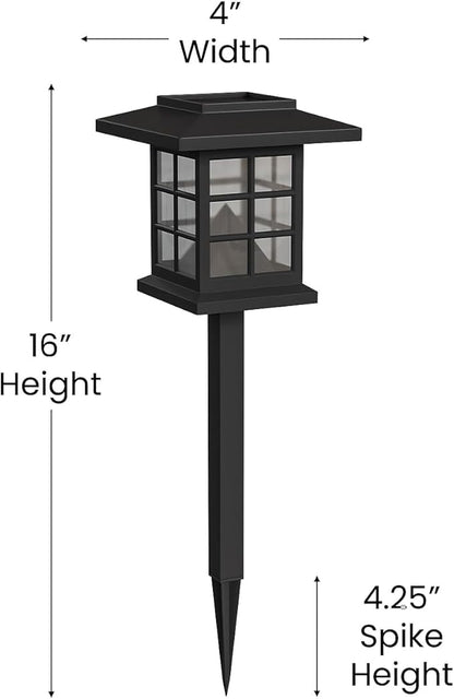 Flash Furniture Halsey Lantern Style LED Solar Lights - All-Weather Black Outdoor Solar Powered Lights - Landscape Lighting for Pathway, Garden, & Yard, 4x4x16, 8 Pack