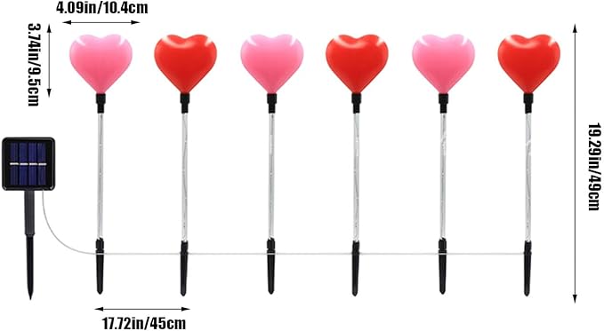 6 Pack Solar Red Heart Stake Lights for Valentines Day Decor, Outdoor Waterproof Heart Shaped Solar Light for Garden Pathway Light Cemetery Grave Porch Walkway Valentine's Theme Decorations