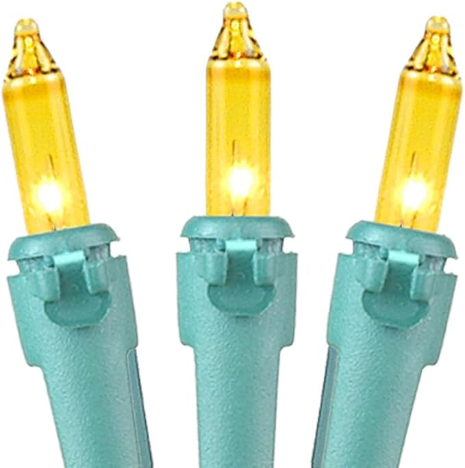 Novelty Lights 50 Feet 100 Bulbs Traditional Incandescent Mini Lights, Yellow on Green Wire with 6" Spacing, Commercial Grade and UL Listed for Indoor/Outdoor Use, End-to-End Connectable