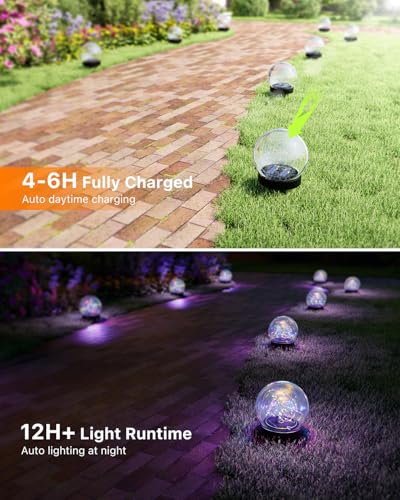 8 Pack 4.72" Multicolor Solar Power Cracked Glass Orb Light Outdoor