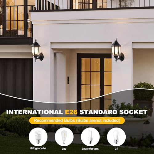 Outdoor Wall Lantern, 14 Inch Porch Light Fixture Seed Glass Shades.