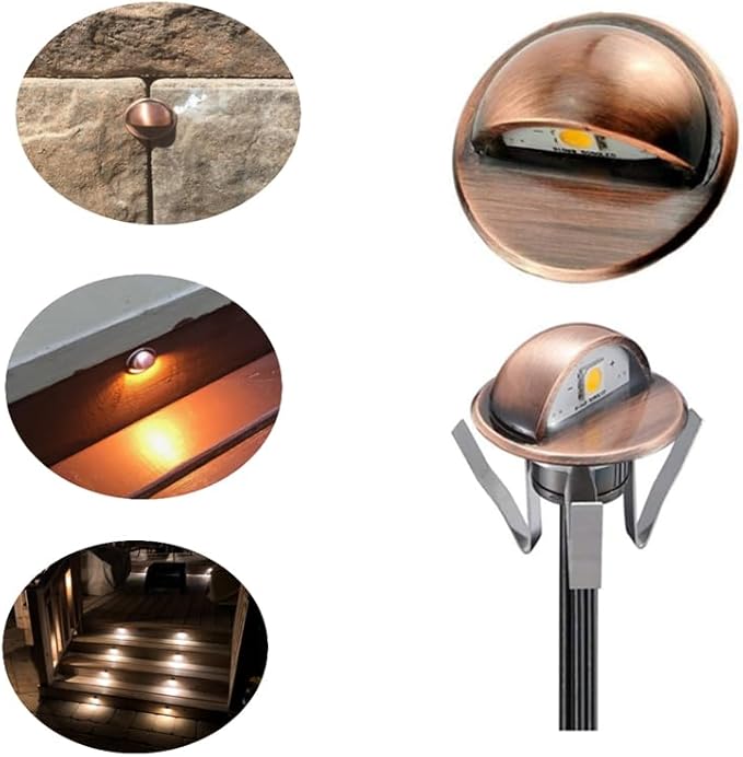 FVTLED Pack of 10 Low Voltage LED Deck Lights Outdoor Step Stair Lights D35MM 12V IP65 Waterproof Warm White Landscape Deck Lighting for Garden Yard Steps Stairs Floor Decoration, Red Bronze