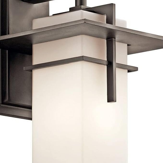 Kichler Caterham 14.75" Outdoor Wall Light in Olde Bronze®, 1-Light Exterior Porch Light Wall Sconce with Satin Etched Cased Opal Glass, (14.75" H x 8" W), 49643OZ