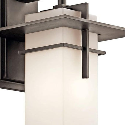 Kichler Caterham 14.75" Outdoor Wall Light in Olde Bronze®, 1-Light Exterior Porch Light Wall Sconce with Satin Etched Cased Opal Glass, (14.75" H x 8" W), 49643OZ
