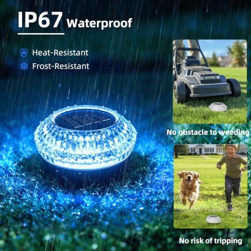 VOLISUN Solar Ground Lights Outdoor,8 Pack Flat Solar Pathway Lights,IP67 Waterproof Solar Powered Disc Lights,Landscape Lighting for Garden Yard Walkway Patio Driveway,Blue