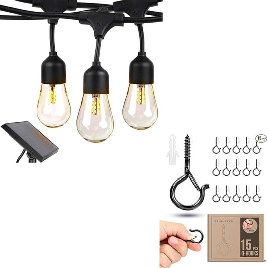 Brightech Bundle: Ambience Pro - Waterproof LED Outdoor String Lights - Hanging, Dimmable 2W Edison Bulbs, Soft White - 27 Ft + 6 Ft Extension Cord