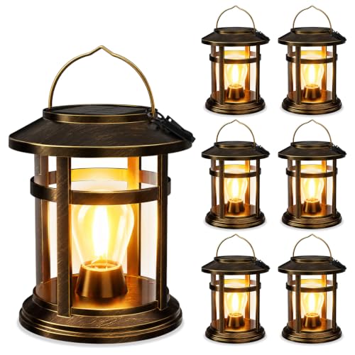 Solar Lantern Outdoor Waterproof, 6 Pack Bright Hanging Solar Lights for Outside Decorative, Upgraded Solar Powered Lanterns LED Lighting for Garden Patio Porch Decor Gifts (Antique Copper)
