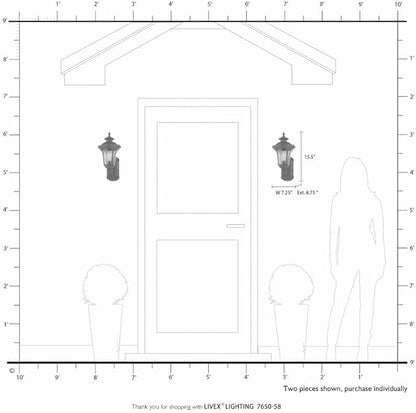 Livex Lighting 7650-58 Oxford 1 Light Imperial Bronze Cast Aluminum Wall Lantern with Light Amber Water Glass