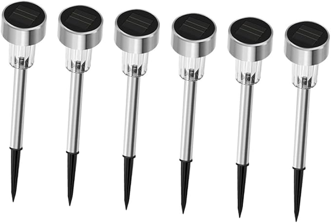 6pcs Solar Path Lights Outdoor Lamps Stainless Steel White LED Garden Landscape Lighting for Driveway and Lawn Decoration
