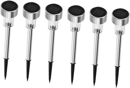 6pcs Solar Path Lights Outdoor Lamps Stainless Steel White LED Garden Landscape Lighting for Driveway and Lawn Decoration