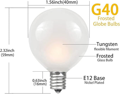 SUNSGNE 25Ft Outdoor Patio Lights G40 Globe String Lights with 27 Frosted White Bulbs, Waterproof Connectable Hanging String Lights for Christmas Patio House Backyard Balcony Party, White Wire