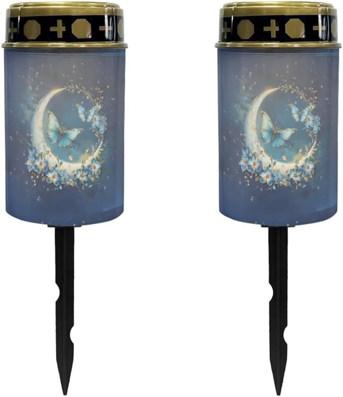 Moon Butterfly Solar Powered Garden Lights Outdoor Solar Powered Lights Portable Solar Yard Lights Waterproof Cemetery Solar Light Garden Decor Solar Powered Yard Lights