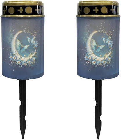 Moon Butterfly Solar Powered Garden Lights Outdoor Solar Powered Lights Portable Solar Yard Lights Waterproof Cemetery Solar Light Garden Decor Solar Powered Yard Lights