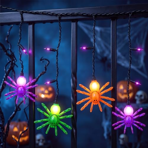 Abeja Spider String Lights, 7FT Halloween Spider Decorations Light