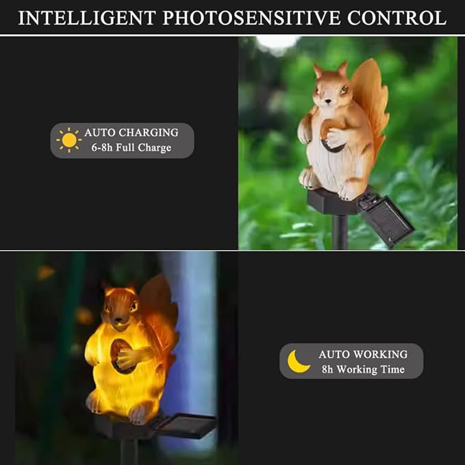 Solar Lights Outdoor, Decorative Animal & Flower Shaped Landscape Lights with Warm/Colorful LED, Auto On/Off Waterproof Solar Powered Decor for Yard Lawn Patio Gift Idea (Warm-Squirrel-1Pack)