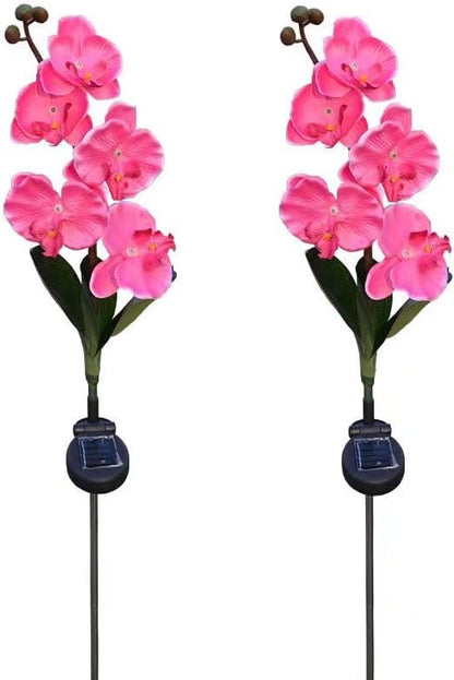 Flower Solar Lights Outdoor 2 Pack Waterproof Solar Garden Lights Phalaenopsis Flowers, Color-Changing Outdoor Lights for Patio, Back Yard, Garden, Lawn, Pathway