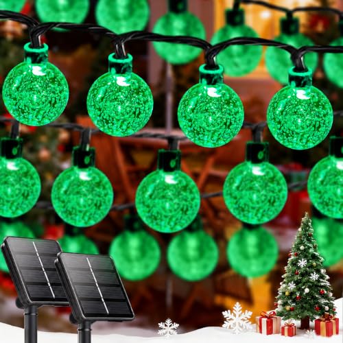 2 Pack 64FT 100 LED Crystal Globe Solar Christmas Lights, Green