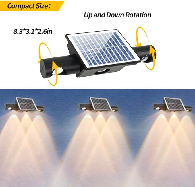Solar Fence Lights Outdoor 8-Pack, 3000/4000/6000K & 8 RGB Colors, IP65 Waterproof LED Fence Lights Solar Powered, 100 Lumens Outdoor Light for Yard, Patio, Deck, Wall, Stair, Step, Railing (2PK-WR)