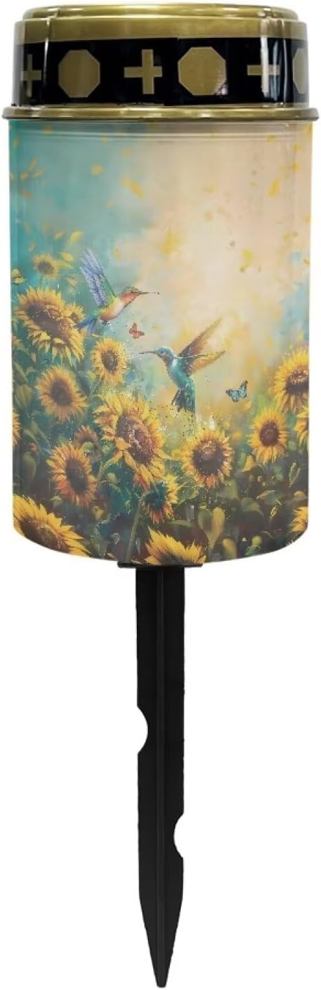 Sunflower Hummingbird Grave Solar Lights Auto On/Off Outdoor Solar LED Waterproof Street Light Dustproof Solar Garden Lights for Desk Patio Patio Landscape Holiday Decoration