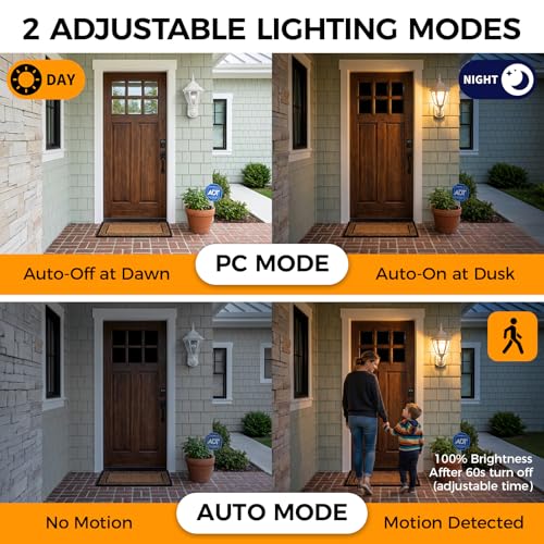 18.5"Large Outdoor Motion Sensor Porch Light Dusk to Dawn Wall Light White