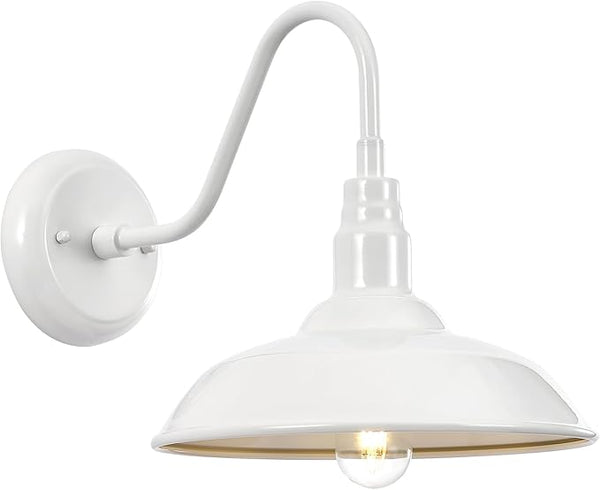 10'' Diameter Outdoor Gooseneck Barn Light Fixture with Wall Mount, White Exterior Waterproof Porch Barn Door Wall | Lumora