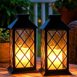 2 Pack 14'' Large Tempered Glass Solar Lanterns Outdoor Waterproof