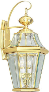Livex Lighting 2261-02 Outdoor Wall Lantern with Clear Beveled Glass Shades, Polished Brass | Lumora