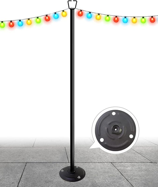 Queension 10FT Ground Base String Light Poles for Outdoor String Lights for Garden, Backyard, Patio Lighting Stand for Parties, Bistro & Weddings, 1 Pack