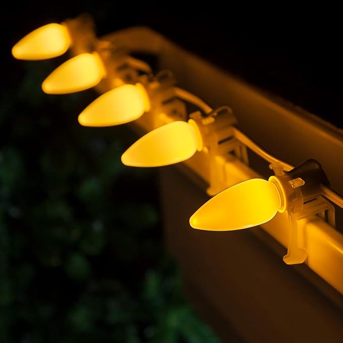 Wintergreen Lighting C9 OptiCore LED Commercial Outdoor Christmas Lights Heavy Duty; Wedding; White Wire (25 Lights, 25 Ft, Gold Smooth/Opaque)