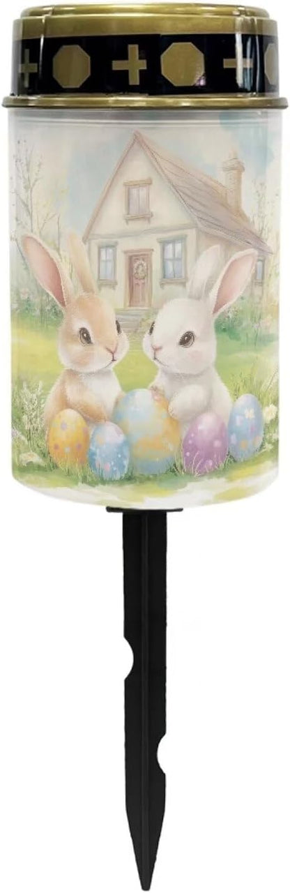 Easter Solar Lights Outdoor Solar Cross for Cemetery Grave Bunny Flameless Solar Powered Light for Prayer Waterproof Auto On/Off Solar Lights for Outside Yard Walkway Driveway