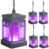 KOOPER Hanging Solar Lanterns Outdoor Waterproof, 4PCS Flickering Flame Hanging Solar Lights for Outside, Outdoor Solar Lanterns up to 12 Hours, Lanterns Decorative for Patio Yard Decor (Purple Light)