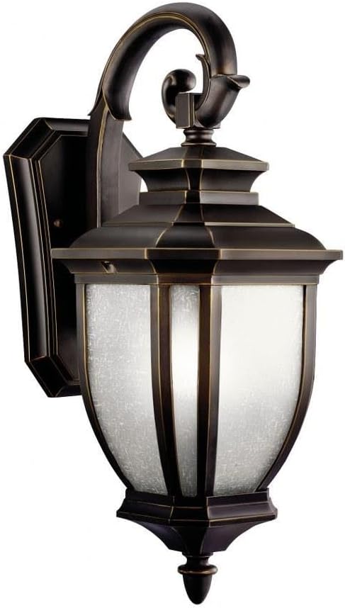 Kichler Salisbury 19.5" 1 Light Outdoor Wall Light with White Linen Glass in Rubbed Bronze,Bronze/Dark