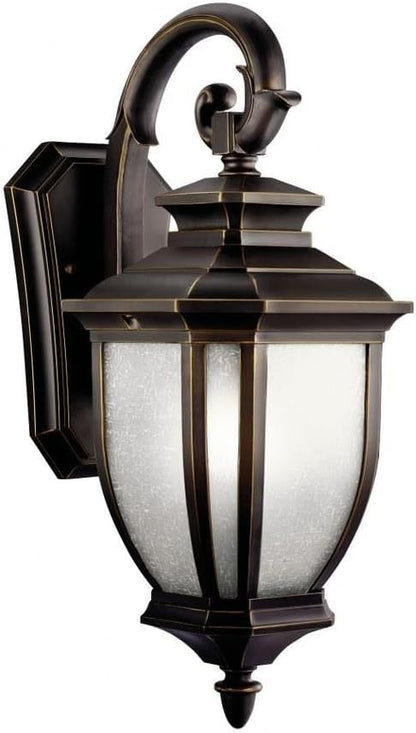 Kichler Salisbury 19.5" 1 Light Outdoor Wall Light with White Linen Glass in Rubbed Bronze,Bronze/Dark