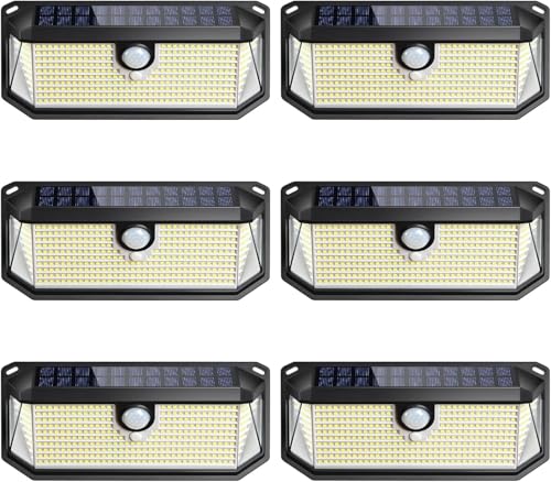 Solar Outdoor Lights, 4000LM 388 LEDs Motion Sensor Outdoor Light, IP65 Waterproof Solar Powered Outside Lights with 270° Wide Angle & 3 Modes, Exterior Flood Security Lights for Patio Garage, 6-Pack