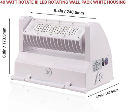RuggedGrade 40W - Rotate IV Series LED Wall Pack with Photocell - 5,700 Lumens - Color Selectable 3000K/4000K/5000K - Outdoor LED Wall Light - White Housing - DLC 5.1 Premium