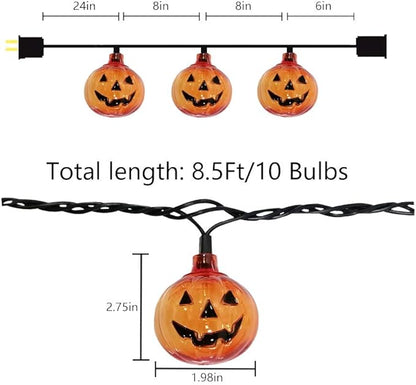 SUNSGNE Pumpkin String Lights, 8.5ft Halloween String Lights with 10 Smiling Jack-O-Lantern Pumpkin Light for Indoor Outdoor Party Decorations
