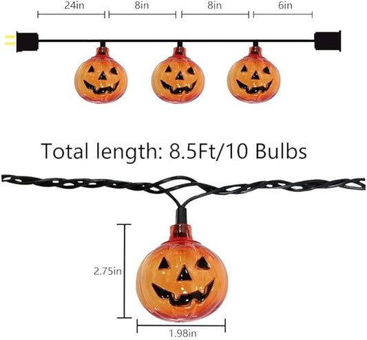 SUNSGNE Pumpkin String Lights, 8.5ft Halloween String Lights with 10 Smiling Jack-O-Lantern Pumpkin Light for Indoor Outdoor Party Decorations