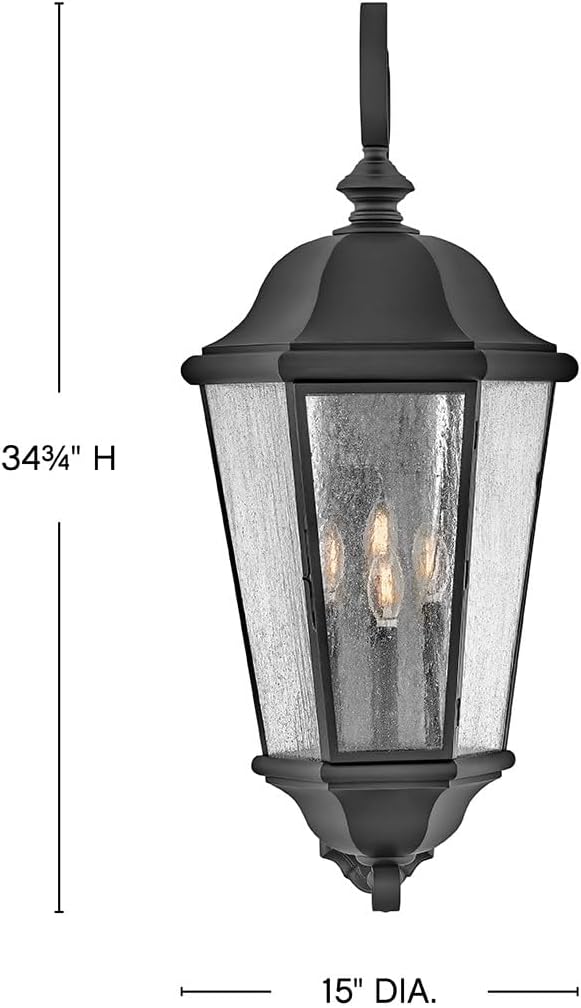 Hinkley Edgewater Outdoor Extra Large Wall Mount Lantern - Clear Seedy Glass, Aluminum - Black Finish | Lumora