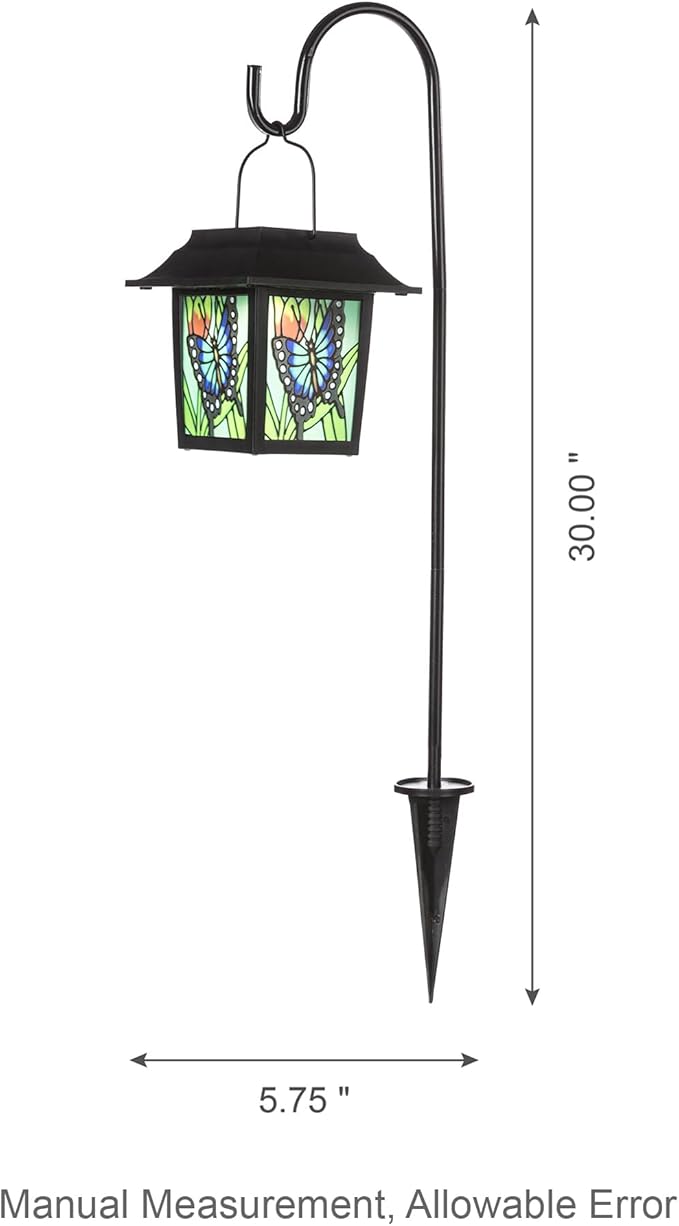 Glitzhome 2 Pcs 30" H Solar Pathway Garden Lights-Solar Outdoor Decorative Lights with Colored Butterfly Design, LED Landscape Lighting for Yard Lawn Sidewalk Driveway Garden