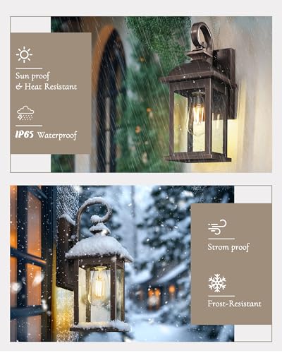 FEMILA 2-Pack Outdoor Wall Sconce Lights Oil Rubbed Bronze, 15" Exterior Outdoor Light Fixtures Wall Mount with Seeded Glass, for Front Porch Patio Garage, 4FD54B-2PK ORB