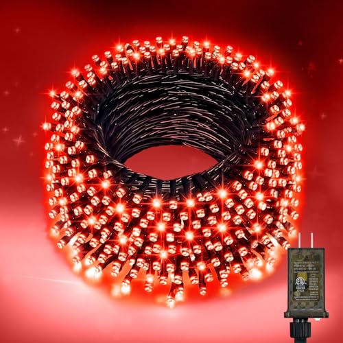 Nisocy 400FT Red Christmas String Lights with Remote, Green Wire LED Mini Lights, 8 Modes, Timer, Plug-in Indoor Outdoor Lights for Large Trees, Fences, Valentine’s Day, Halloween and Christmas Decor