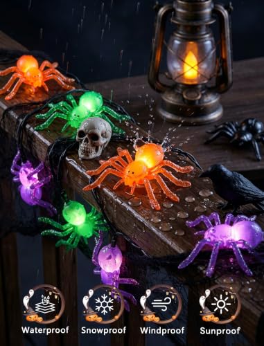 Halloween Spider String Lights, 8.5Ft Multi-Color Spider LED String Lights