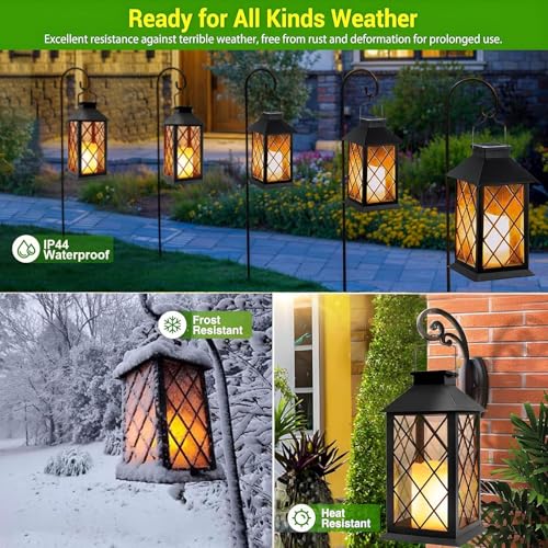 Yowin 4 Pack Large Tempered Glass Solar Lanterns Outdoor Waterproof