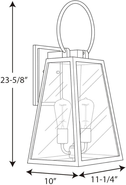 Progress Lighting Barnett Collection 2-Light Clear Glass Farmhouse Outdoor Large Wall Lantern Light Antique Bronze