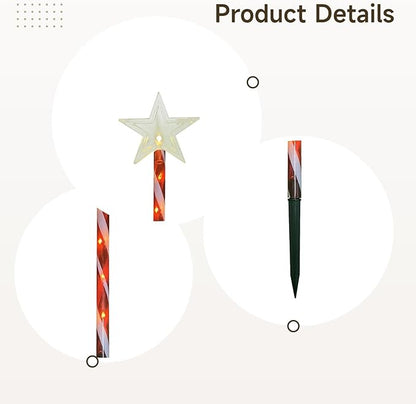 Outdoor Star Christmas Lawn Decorations, Five Cane Solar Pathway Lights, 18.5 X 4.7 In, Ip65 Weather-Resistant